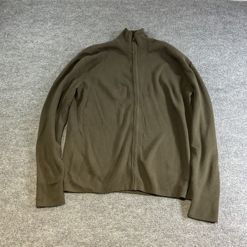 Victorinox Swiss Army Mens XL Full Zip Wool Ribbed Cardigan Sweater Olive Green